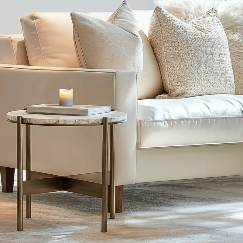 Landis Antique Bronze Round Side Table with Cream Travertine Top