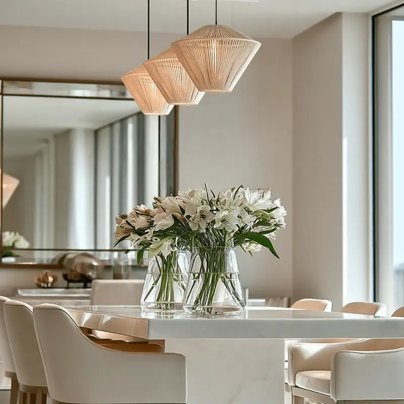 Lilila Cream Rope Detail 3 Light Pendant Ceiling Light