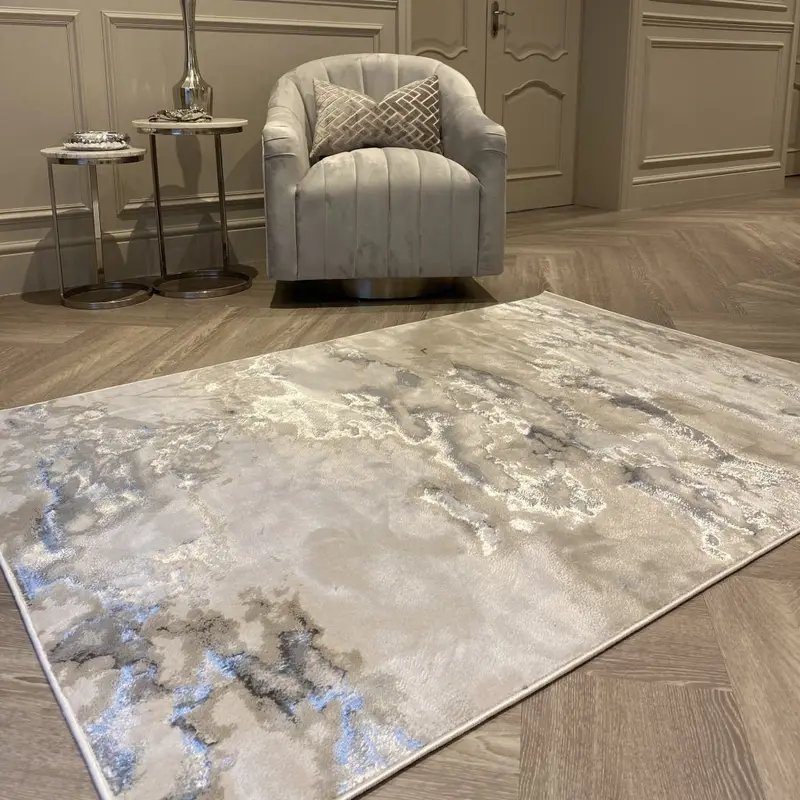 Maia Grey, Cream & Silver Marble Rug