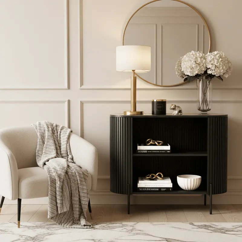 Massia Black Ribbed Open Sideboard