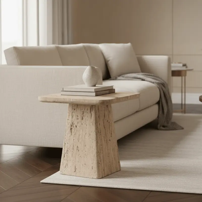 Micah Travertine Square Side Table