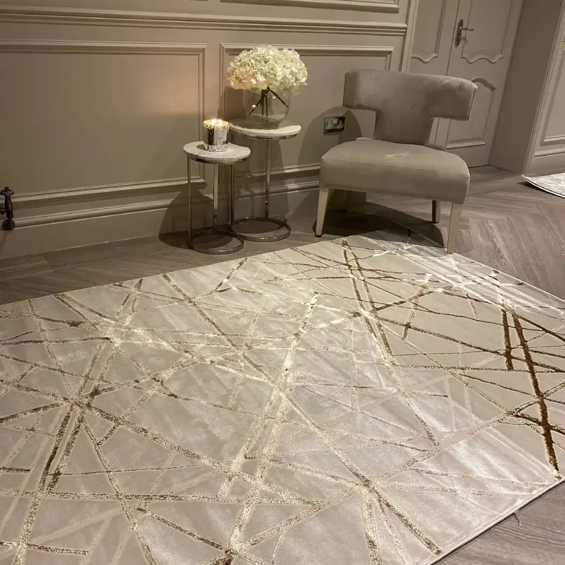 Saints Metallic Gold & Cream Geometric Velvet Rug