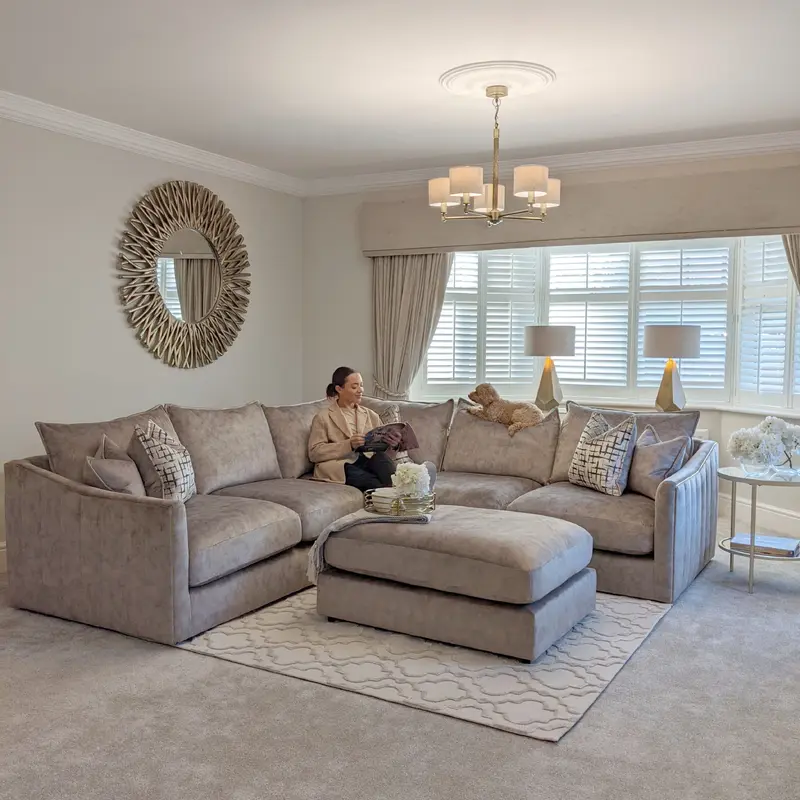 Sophia Pewter Velvet Sofa Range with Gold Piping