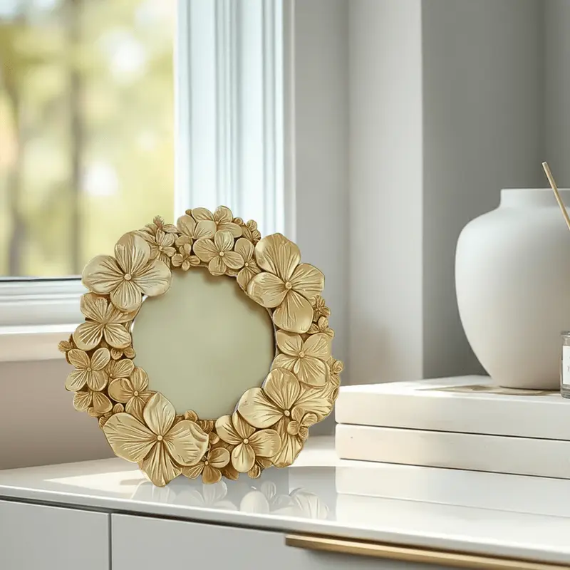 Vespera Gold 3D Flower Statement Round Photo Frame