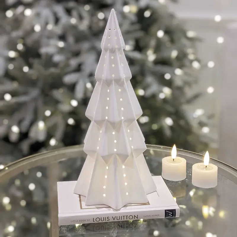 White Lit Tiered Decorative Christmas Tree Ornament