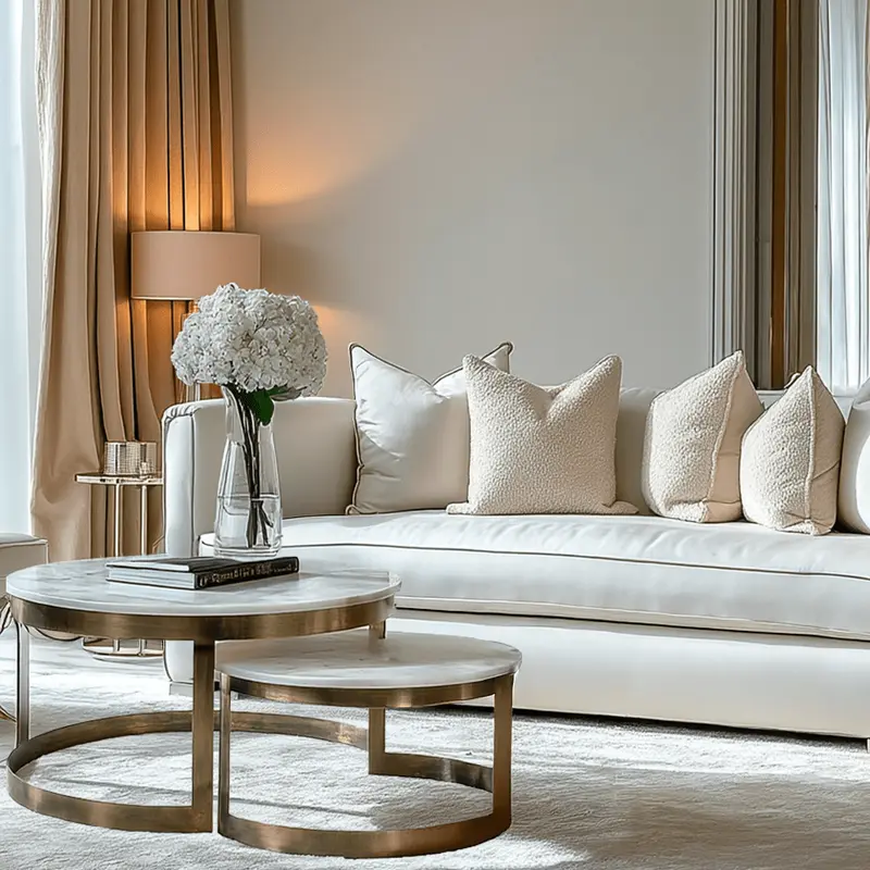 Xena Brushed Brass Nested Coffee Tables with Marble Top - Set of 2