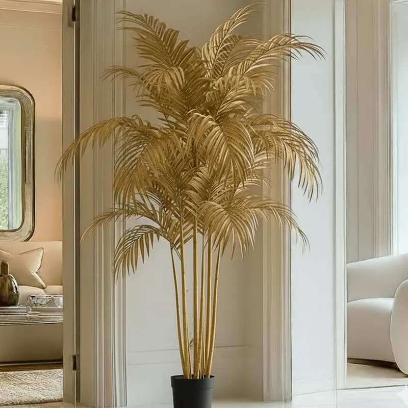 XL Metallic Light Gold Decorative Potted Faux Palm Tree