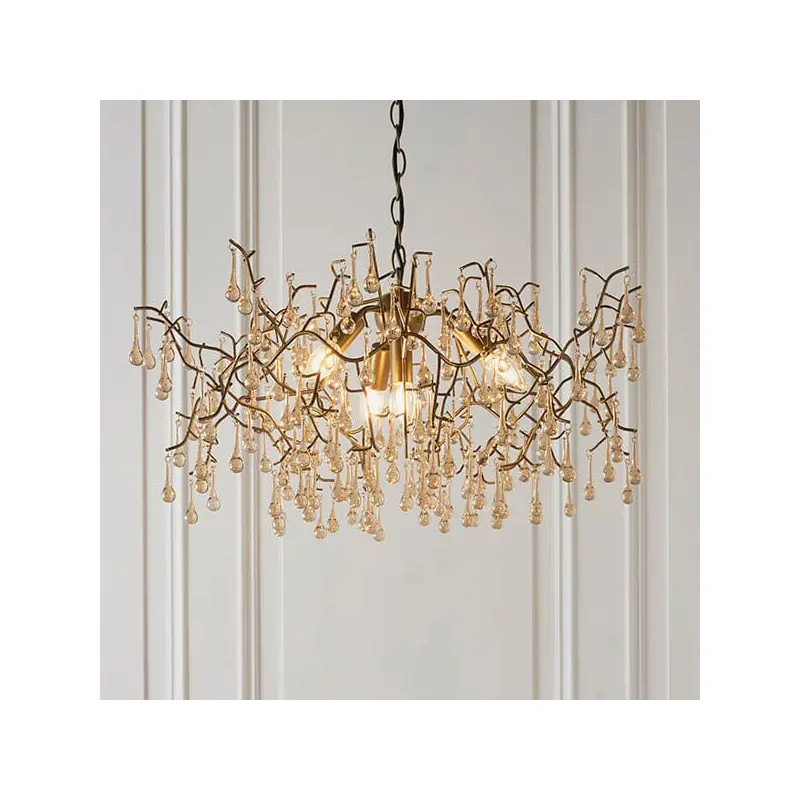 Anais Gold Branch Chandelier with Glass Droplets