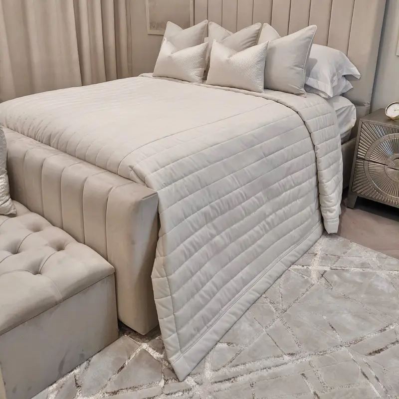Ari Cream Luxury Quilted Velvet Bedspread