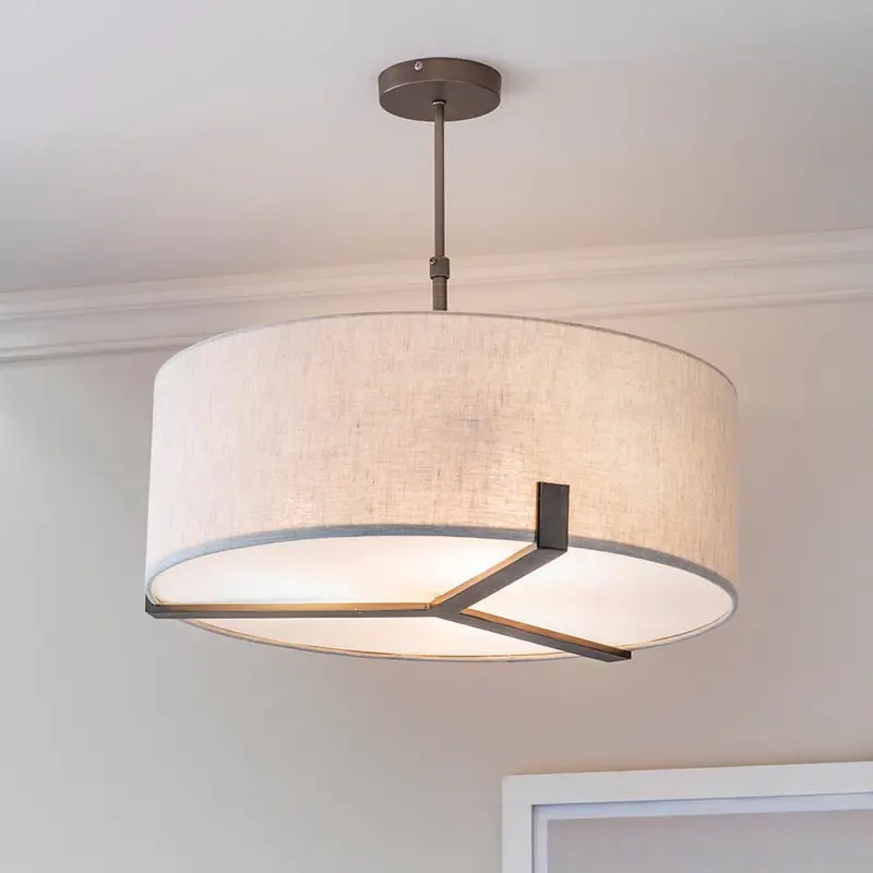 Ashford Bronze & Linen 3 Light Ceiling Pendant