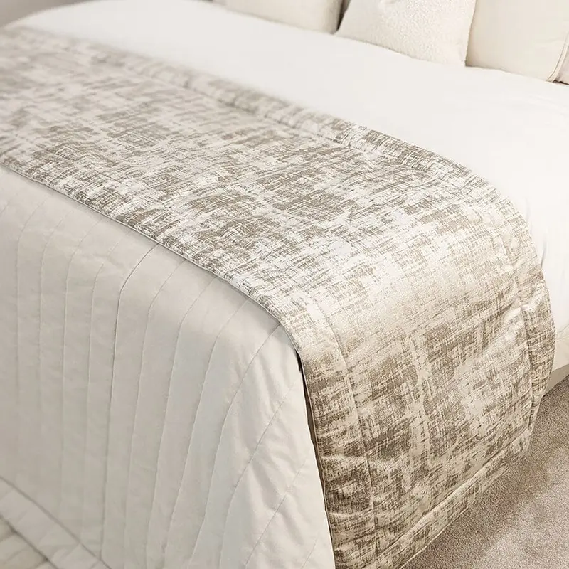 Boston Cream & Taupe Velvet Bed Runner