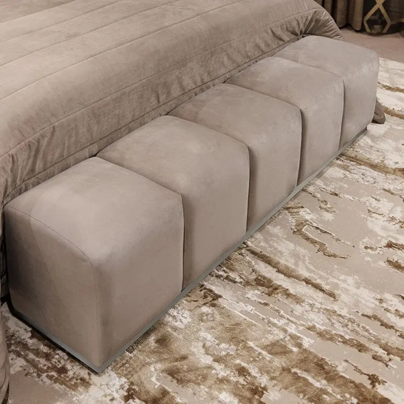 Dove Grey Luxury Velvet & Silver Upholstered Bench