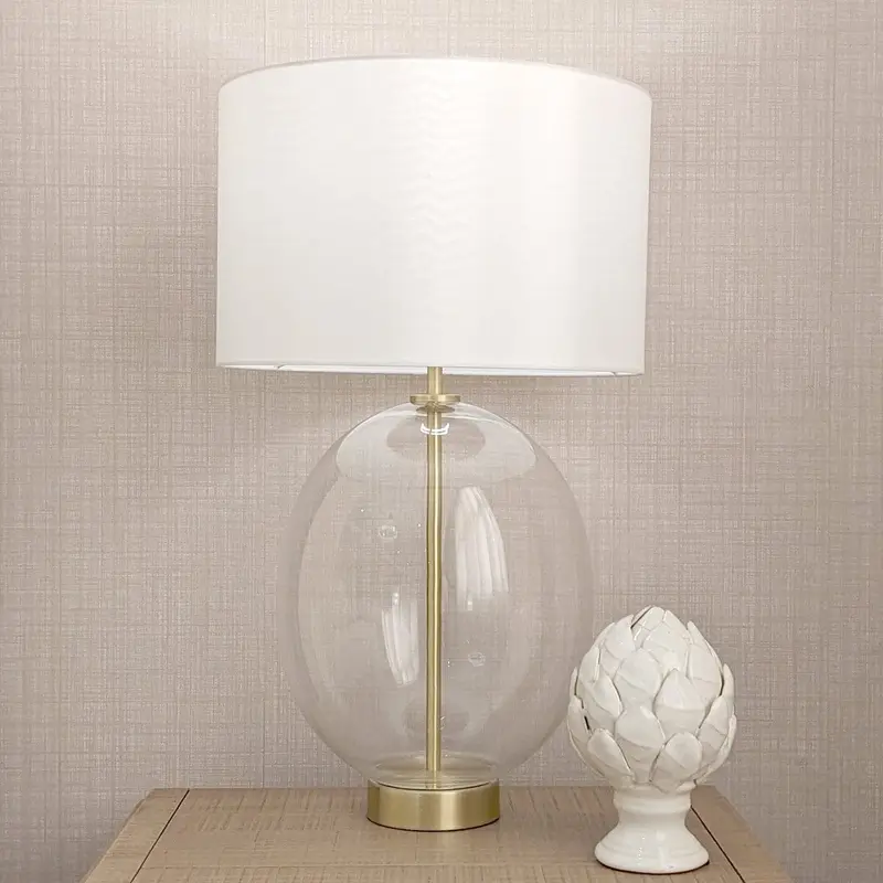 Fawsley Clear Glass & Gold Table Lamp with Ivory Shade