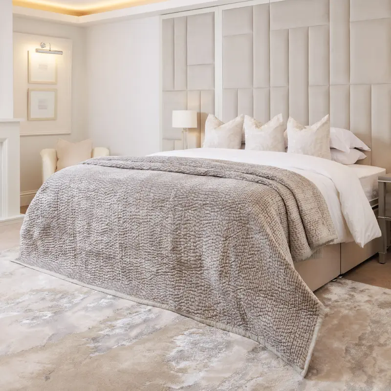 Harvard Stone Velvet & Linen Bedspread