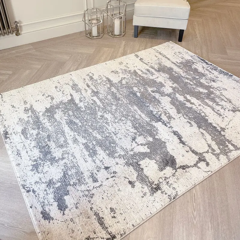 Helios Cream & Grey Marble Effect Abstract Rug