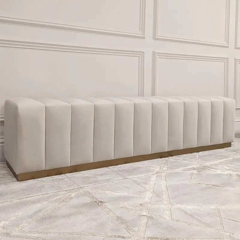 Madeline Cream Velvet & Gold Luxury Bench