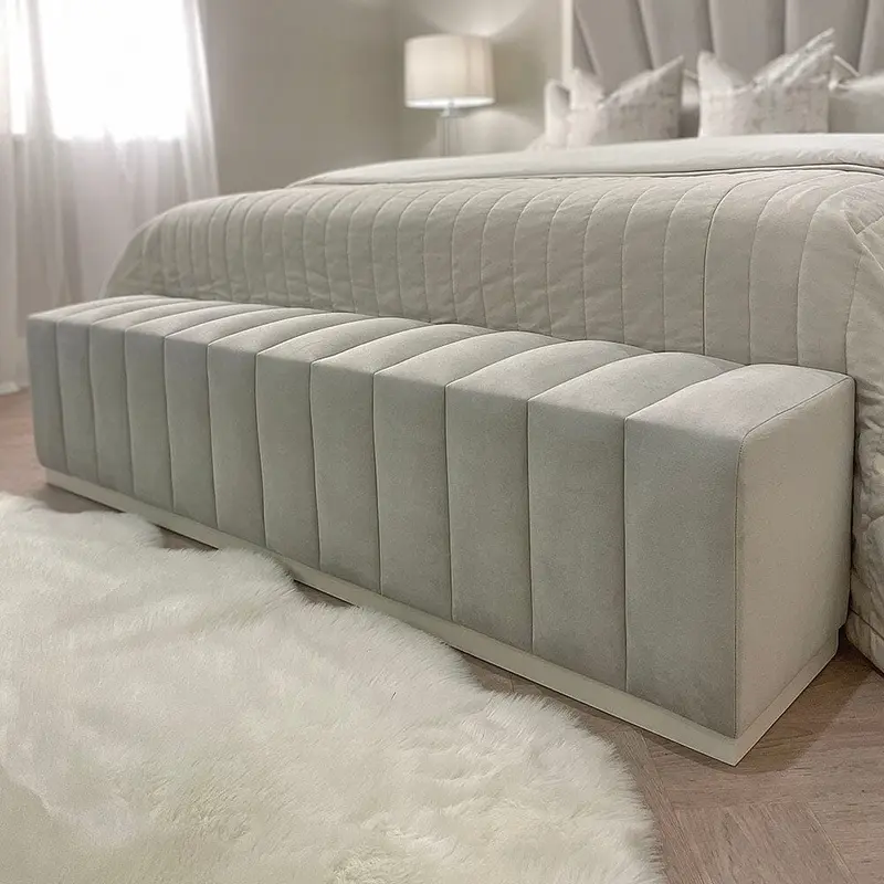 Madeline Silver Velvet & Oyster Luxury Bench