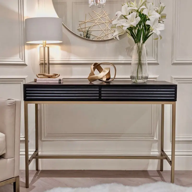 Mayfield Black & Gold Premium Rippled Console Table