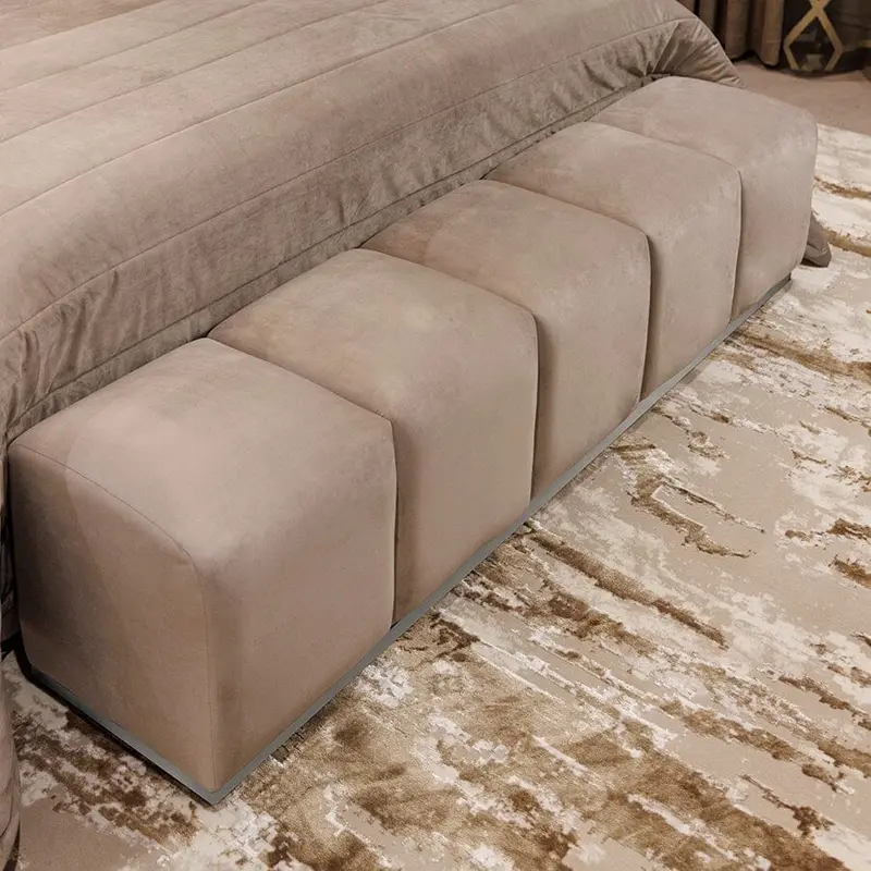 Praline Luxury Velvet & Silver Upholstered Bench