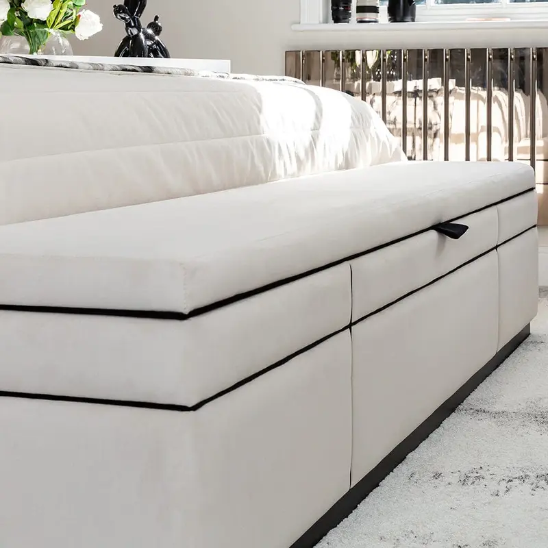 Savoy Cream and Black Luxury Piped Velvet Ottoman Box