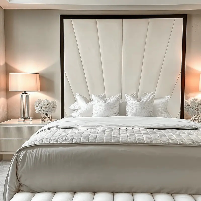 Sunburst Cream Velvet & Black Luxury Wall Mounted Headboard