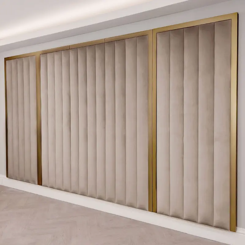 Valentina Praline & Gold Channelled Headboard with Wings