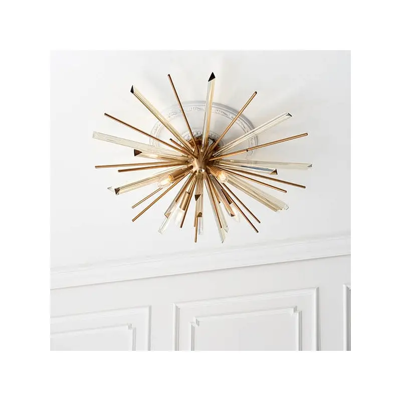 Verona Gold & Glass Sunburst Flush Ceiling Light