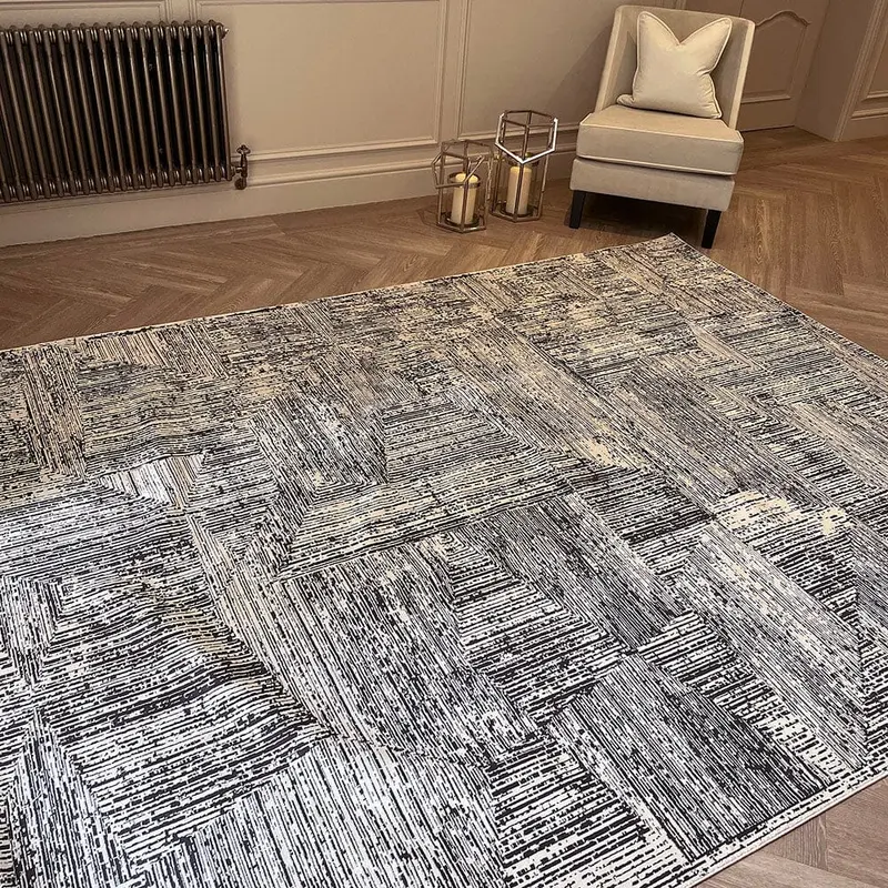 Alexis Cream & Black Abstract Patterned Rug