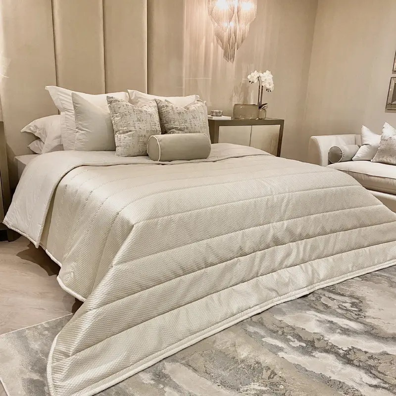 Alie Ivory Satin and Cotton Fluted Bedspread
