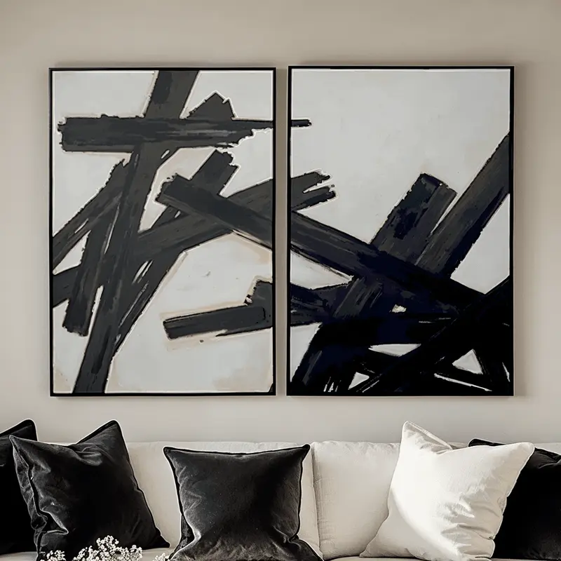 Brushstroke Monochrome Framed Canvas Wall Art - Set of 2