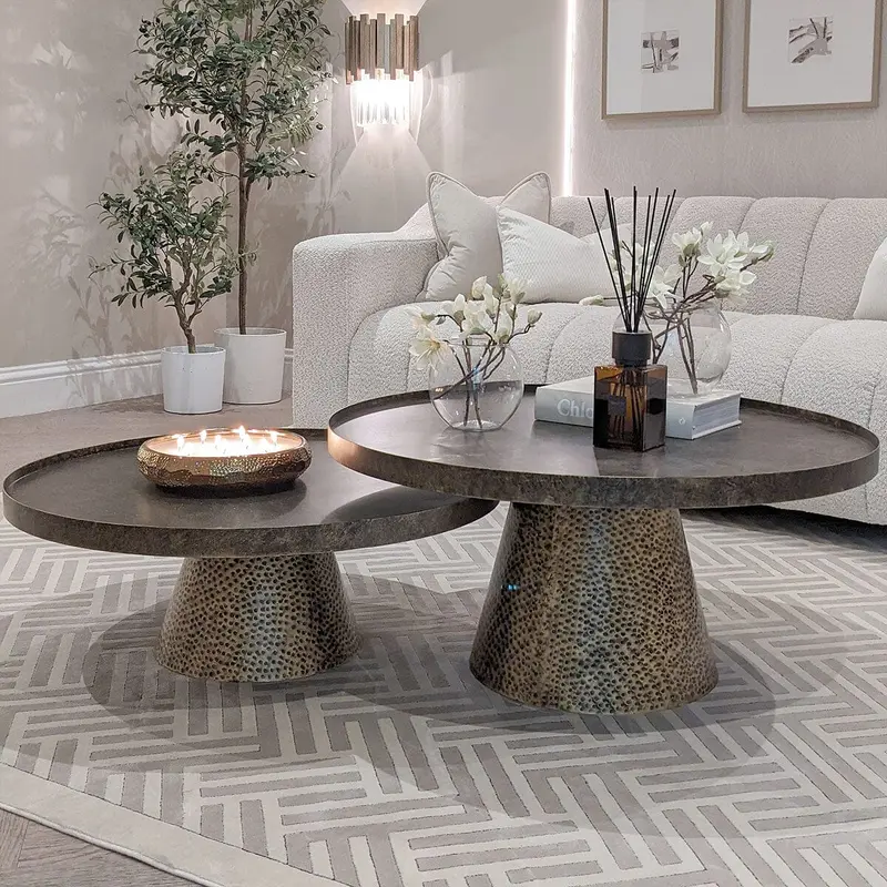 Genesis Antique Gold Hammered Coffee Tables - Set of 2