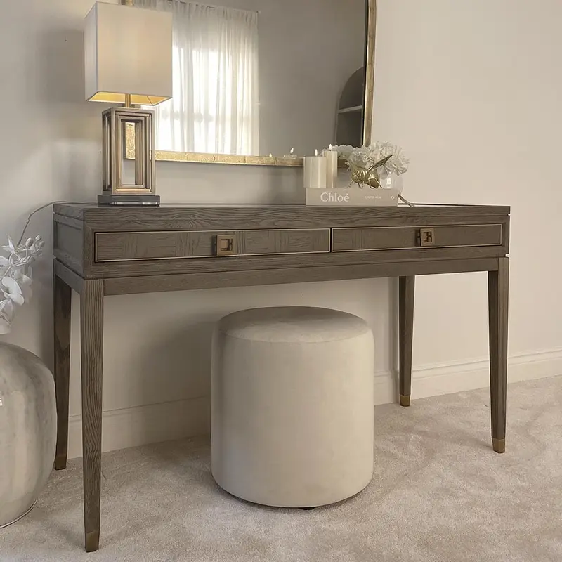 Haye 2 Drawer Chestnut & Gold Dressing Table with Glass Top