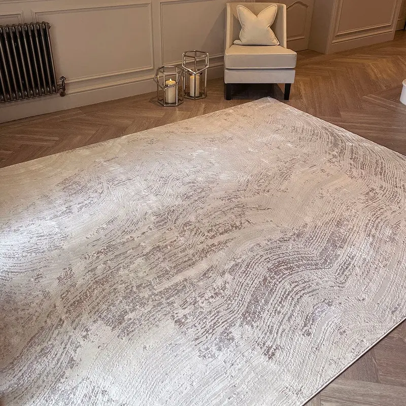 Jessalyn Ivory Marble Effect Patterned Rug
