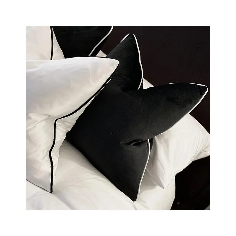 Luxe Black Velvet Cushion with White Piping - 50 x 50cm