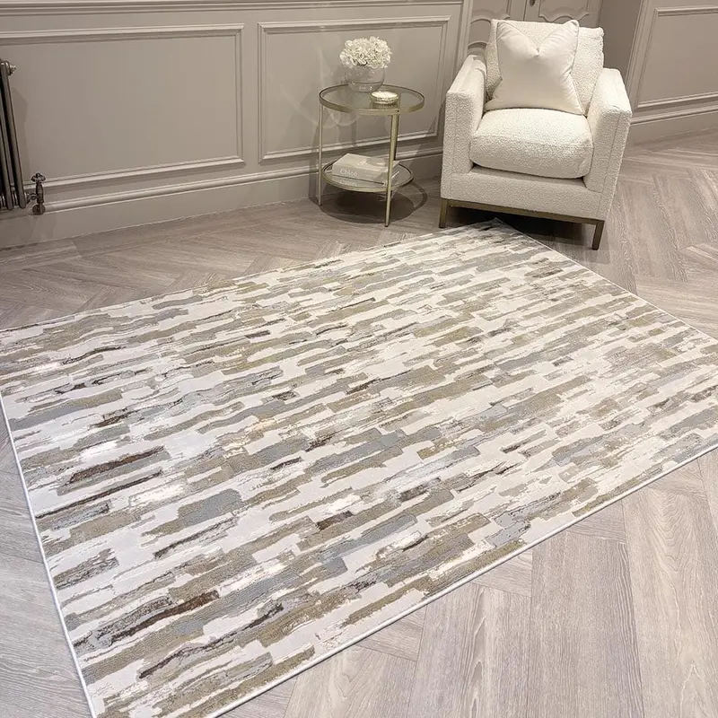 Rialta Cream & Gold Metallic Abstract Rug
