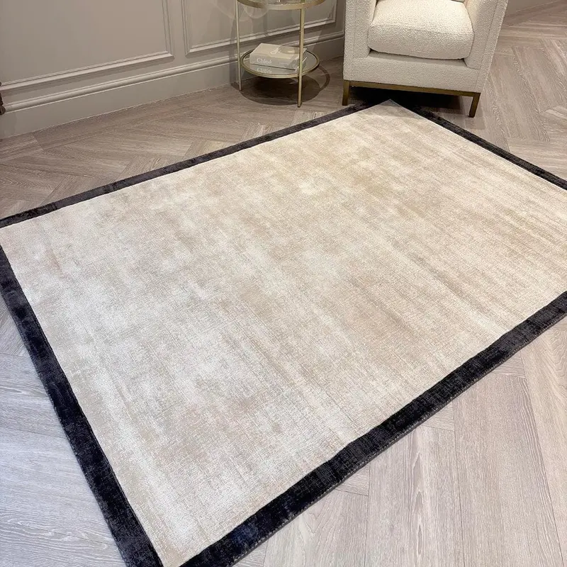 Ryley Cream Viscose Rug with Black Border