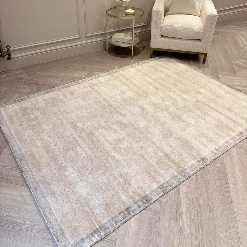 Ryley Cream Viscose Rug with Silver Border