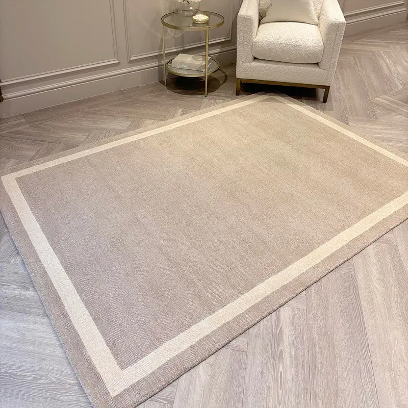Tamsin Taupe Wool Rug with Cream Border