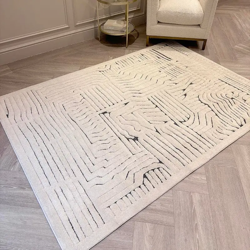 Toronto Cream & Black Abstract Patterned Rug