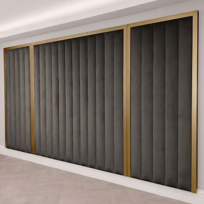 Valentina Charcoal & Gold Channelled Headboard with Wings