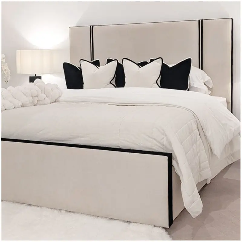 Alessi Vanilla Velvet Luxury Bed with Contrast Black Piping