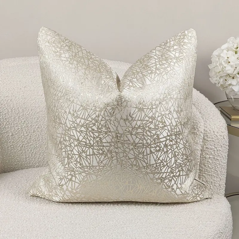 Arya Cream & Gold Geometric Print Cushion - 50x50cm