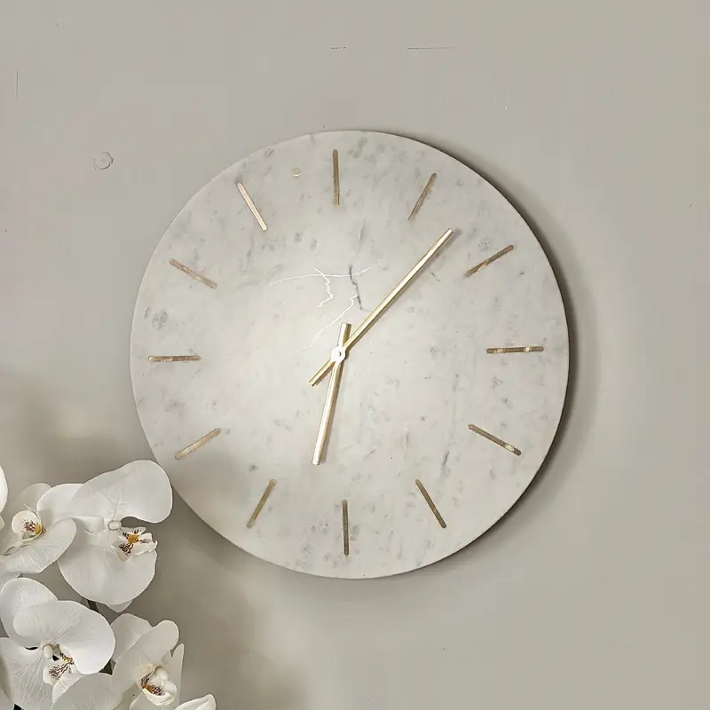 Brynlee Marble & Gold Round Wall Clock