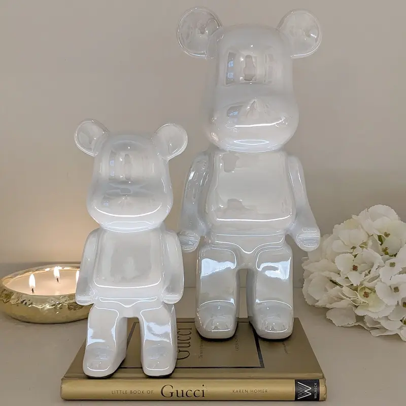 Cream Pearlescent Standing Bear Ornament - Set of 2