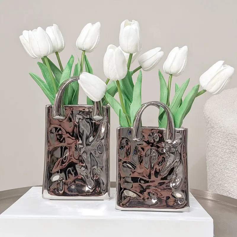 Elise Silver Handbag Decorative Vases - Set of 2