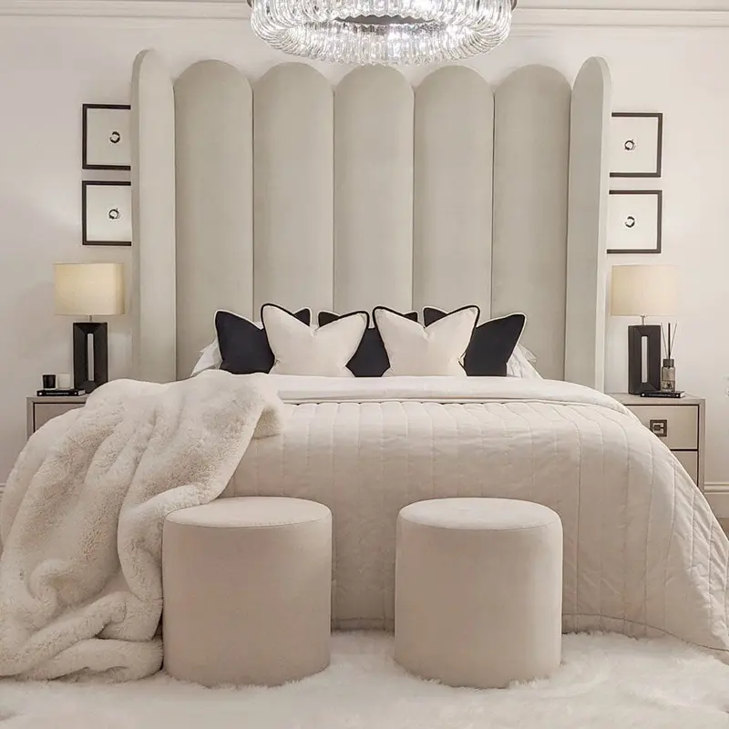 Florence Smoke Grey Curved Fluted Headboard with Adjustable Wings