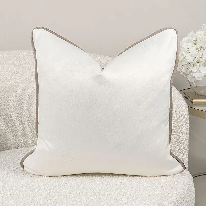 Galaxy Ivory Satin Cushion with Mink Piping - 50x50cm