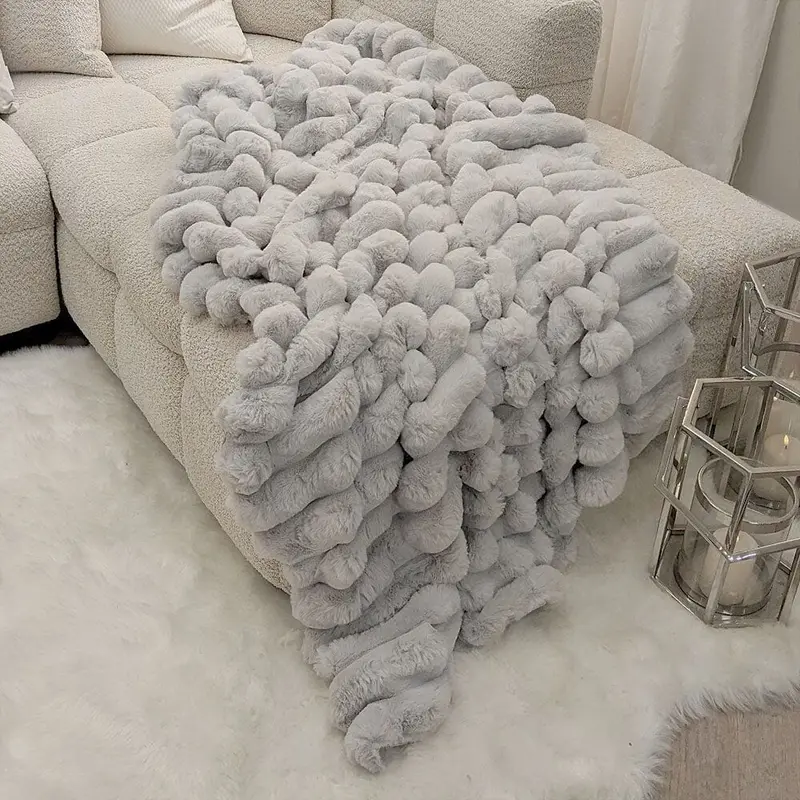 Isla Grey Chunky Ribbed Faux Fur Throw
