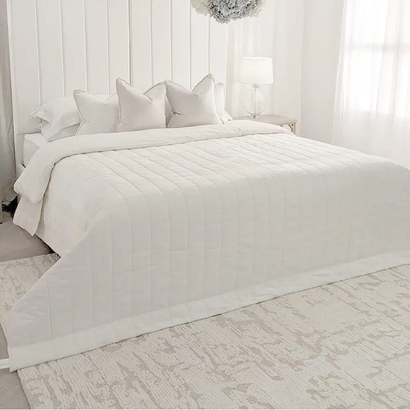 Porcelain White Velvet Luxury Channelled Bedspread