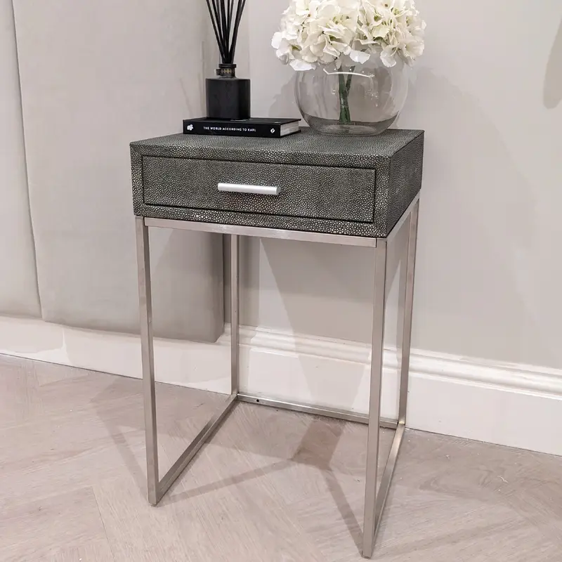 Rosero Grey Faux Shagreen Bedside Table